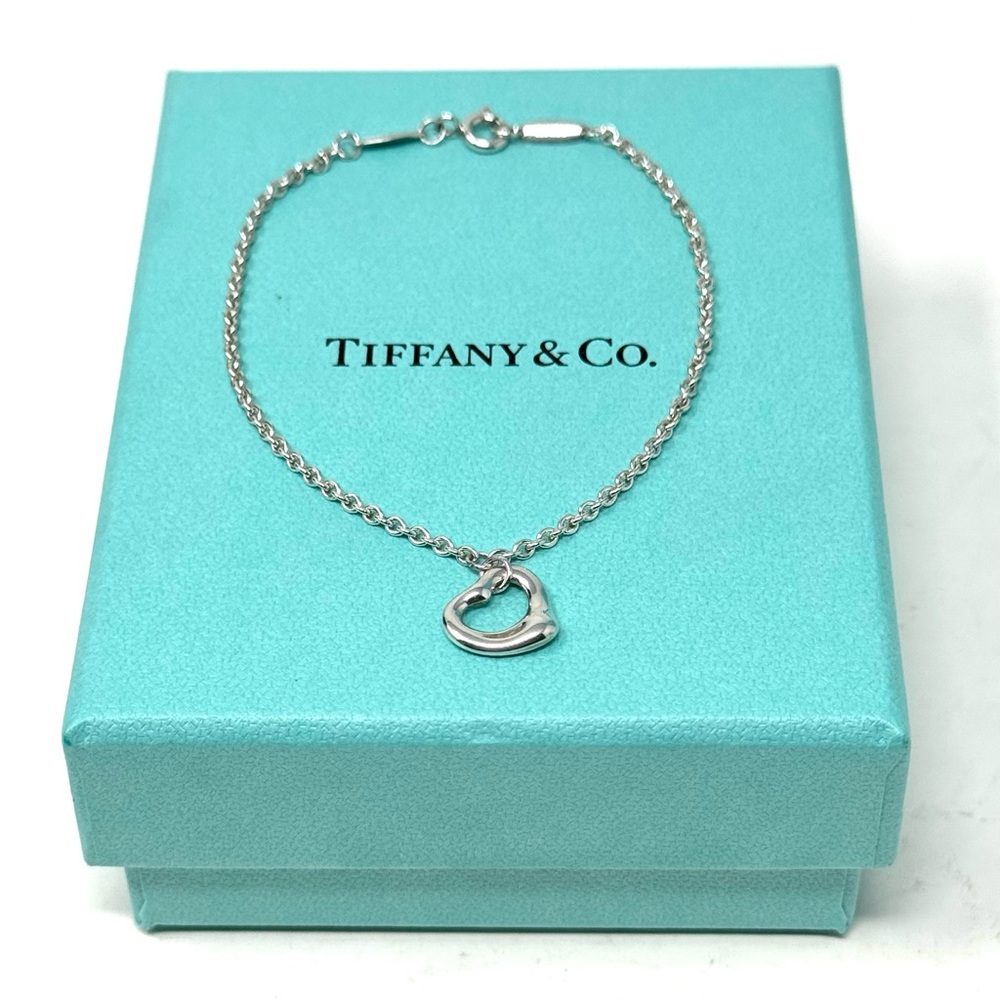 Authentic Tiffany & Co. Elsa Peretti Single Small Open Heart Charm Bracelet.